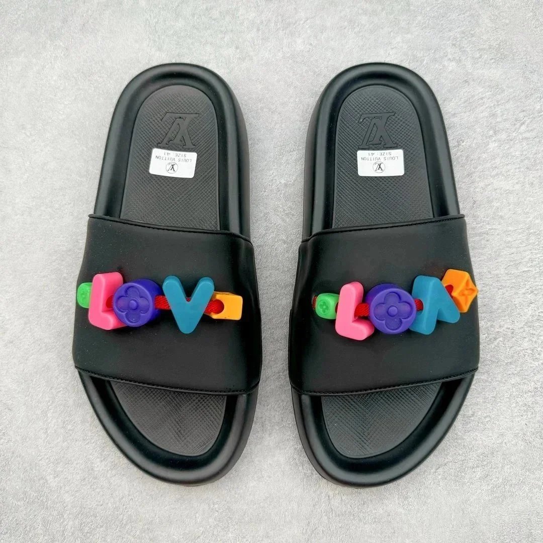 Louis Vuitton LV Love Black Colorful Block Slide Sandals