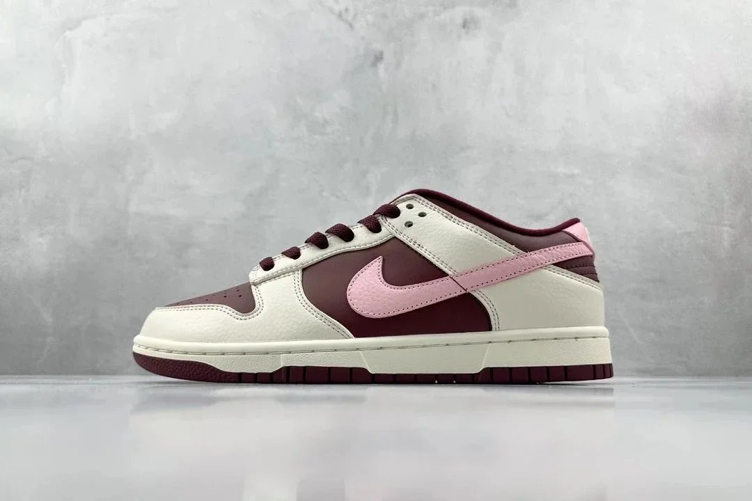 Nike Dunk Low Burgundy Pink Leather Casual Sneakers