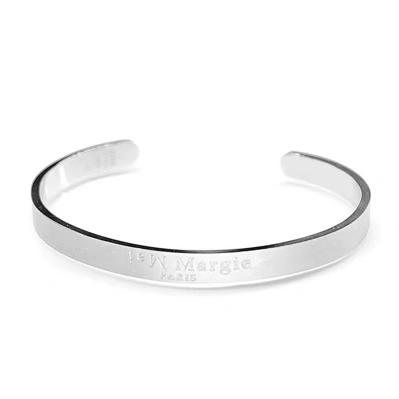 Maison Margiela Numbered Steel Silver Black Minimalist Cuff Bracelet Set