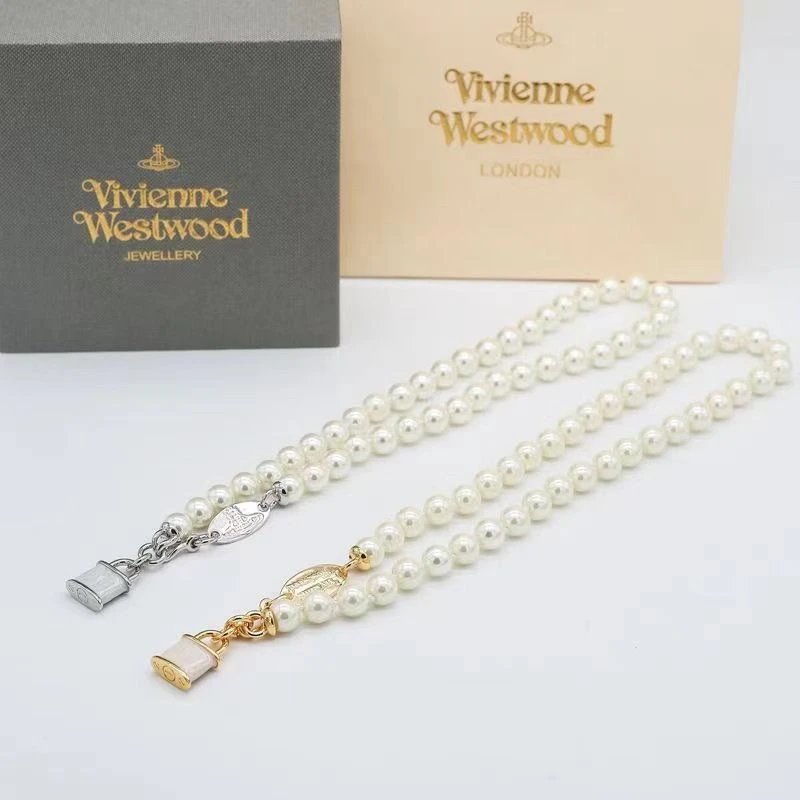 Vivienne Westwood Pearl White Lock Charm Necklace