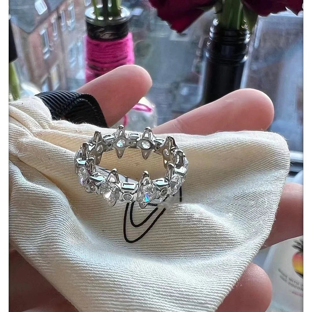 Silver Tone Crystal Eternity Ring Clear Sparkling Statement