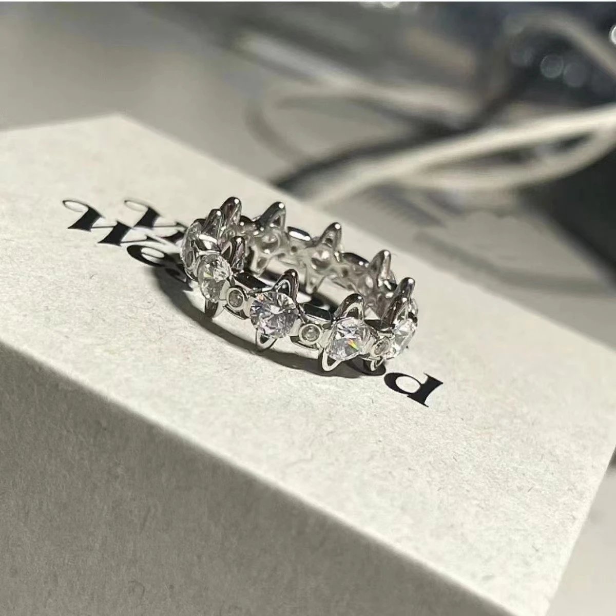 Silver Tone Crystal Eternity Ring Clear Sparkling Statement