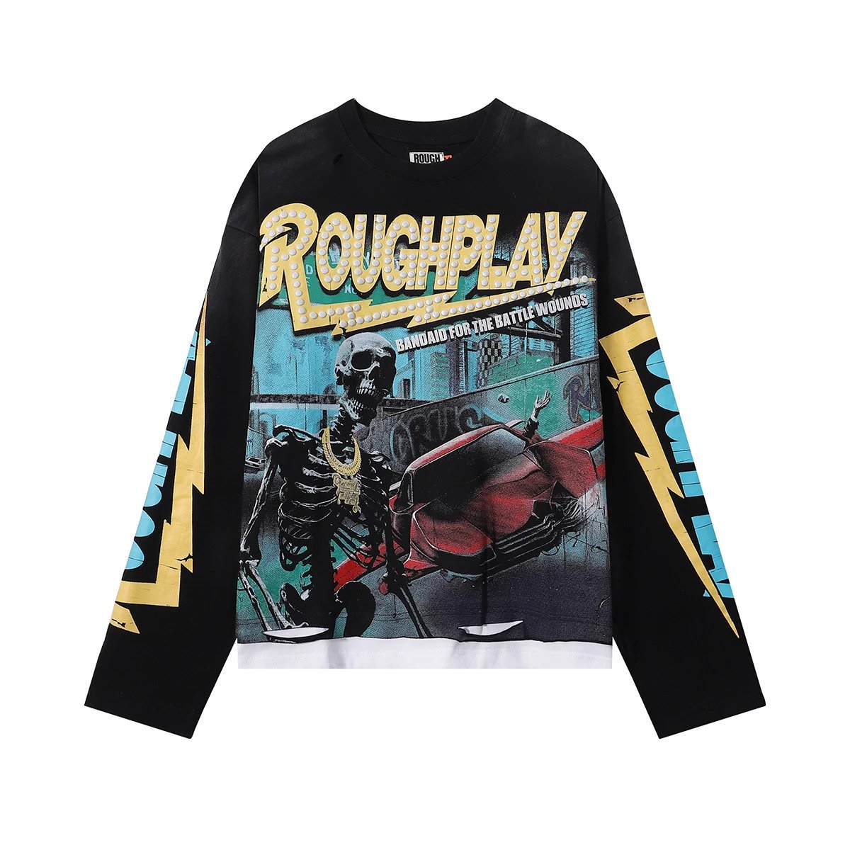 Roughplay Bandaid For The Battle Wounds Black Graphic Long Sleeve Tee