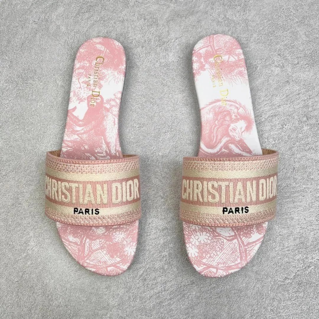 Christian Dior Slide Pink Toile de Jouy Flat Sandals