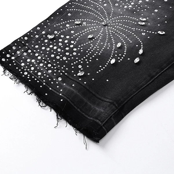 Purple Brand Black Rhinestone Embellished Denim Jeans