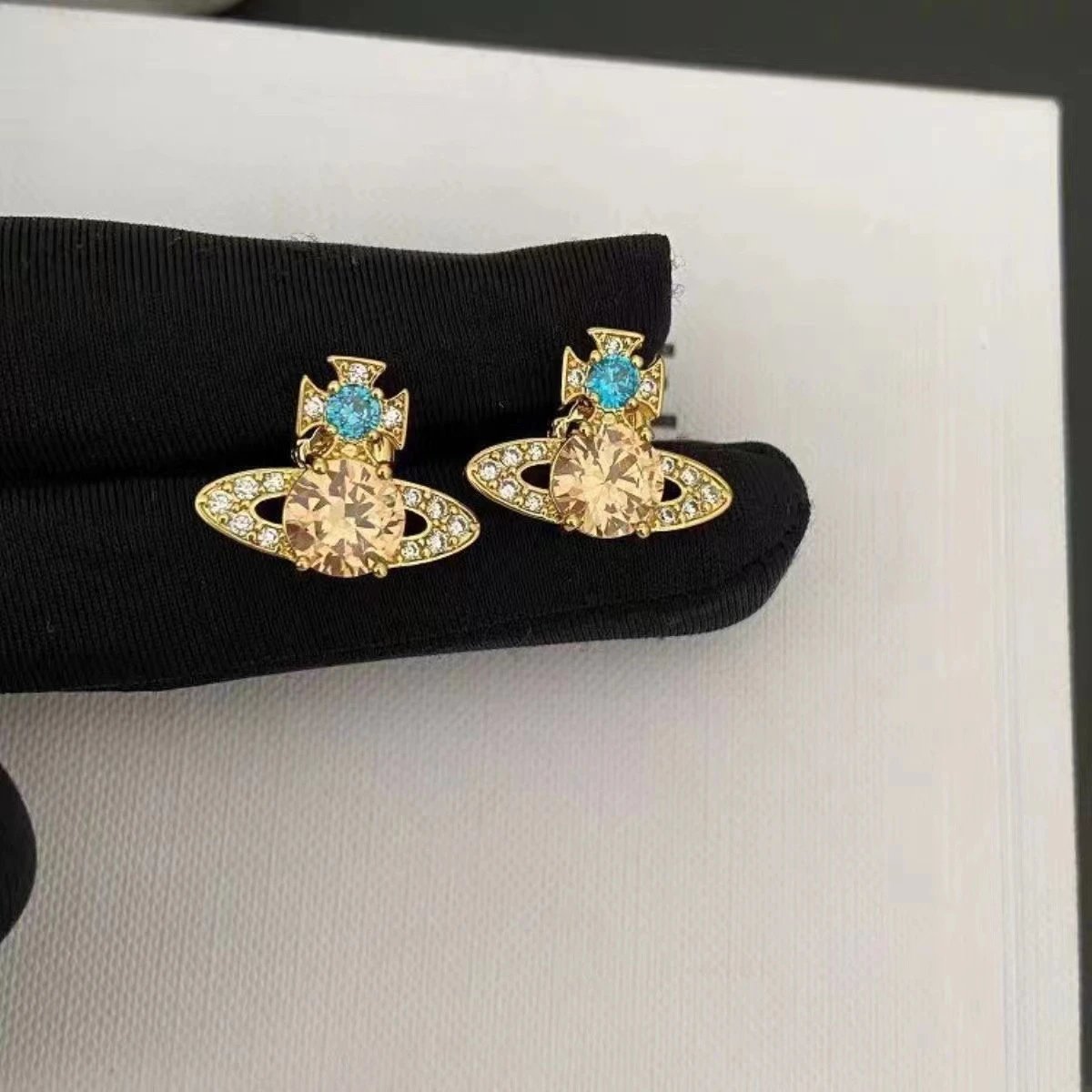 Vivienne Westwood Orb Silver Clear Crystal Statement Earrings