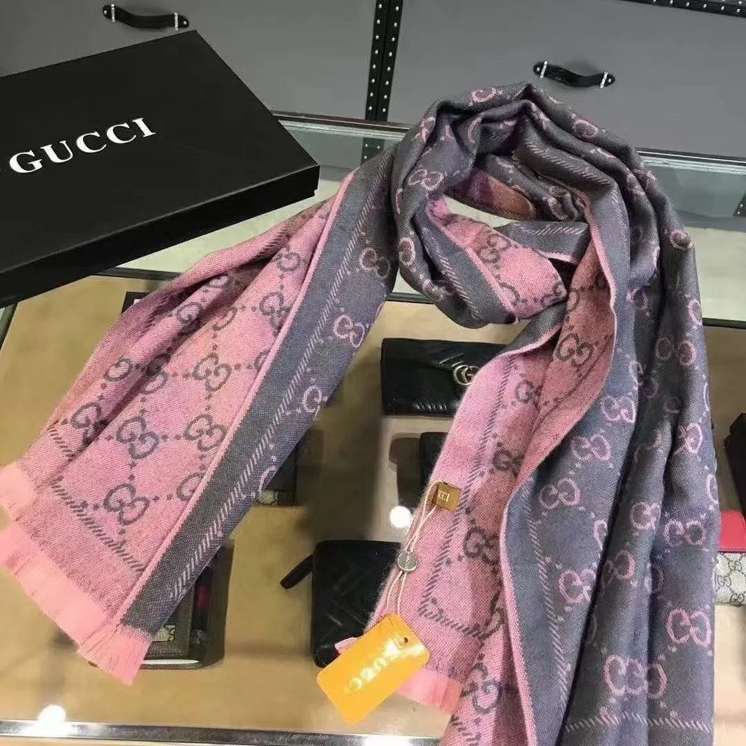 Gucci GG Marmont Black Gray Classic Wool Scarf