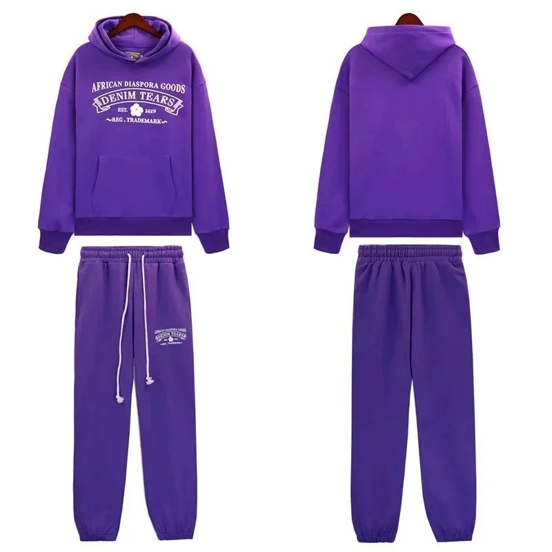African Diaspora Goods Denim Tears Yellow Purple Black Green Hooded Sweatshirt Jogger Pants Set