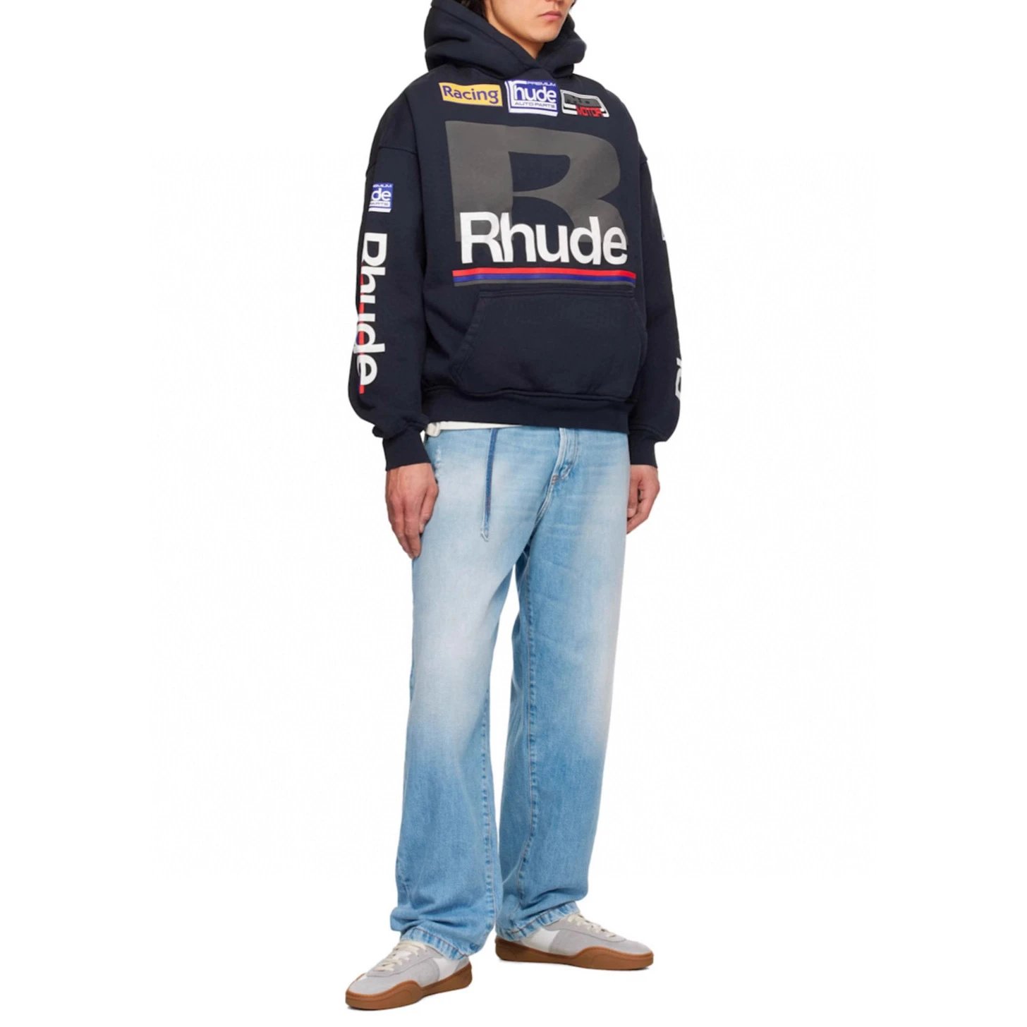Rhude Racing Logo Navy Oversized Hooded Sweatshirt