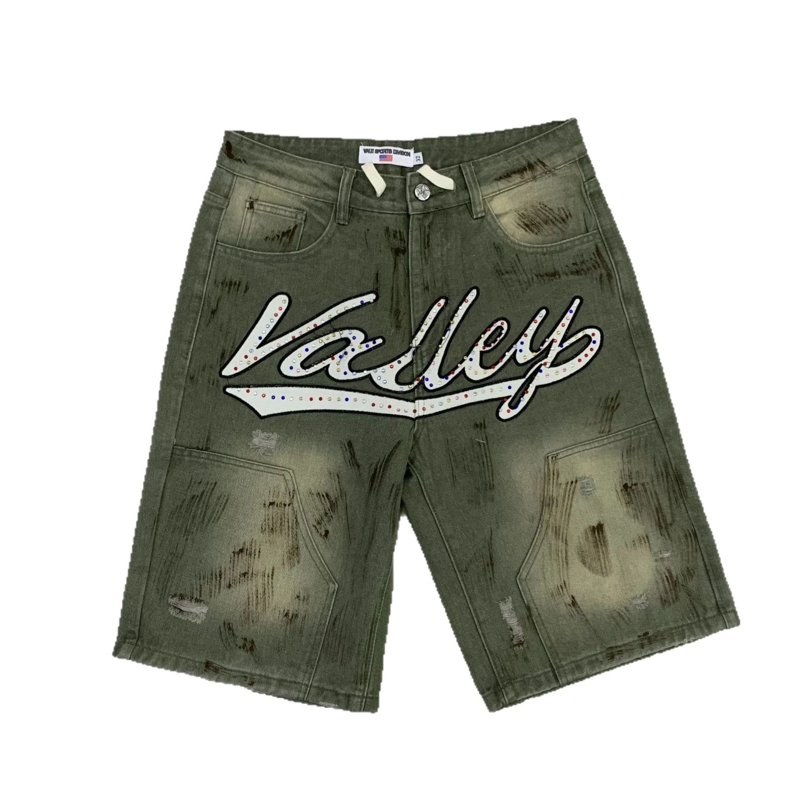 Valley Distressed Denim Shorts Brown Off White Olive Streetwear