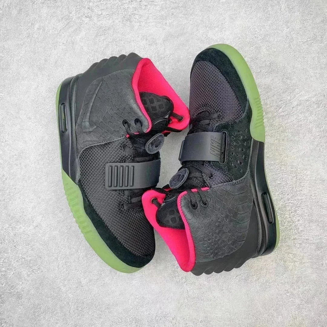 Nike Air Yeezy 2 Black Green Glow High Top Sneakers