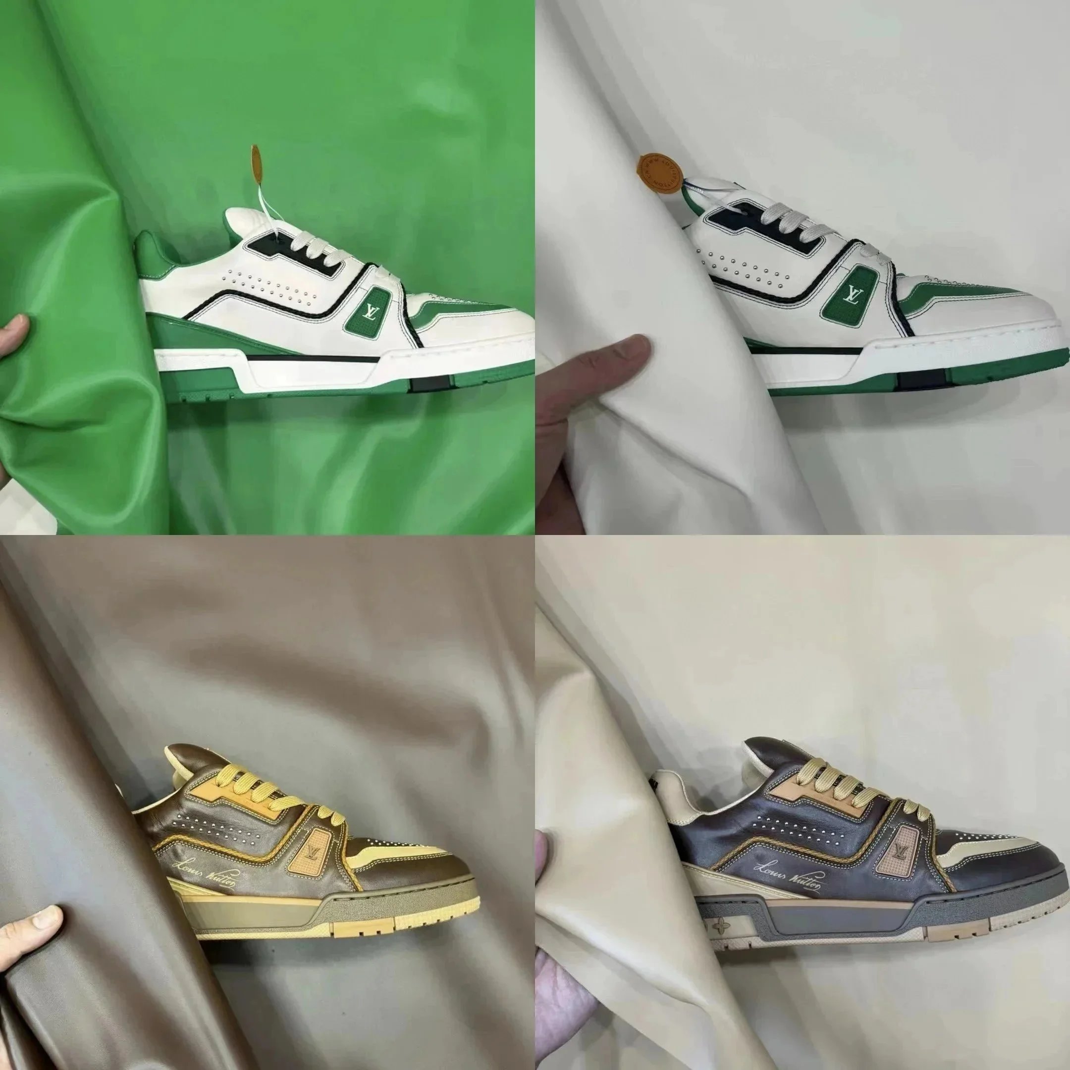 Louis Vuitton Trainer White Green Monogram Sneakers