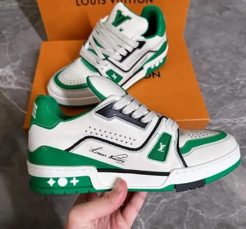 Louis Vuitton Trainer White Green Monogram Sneakers