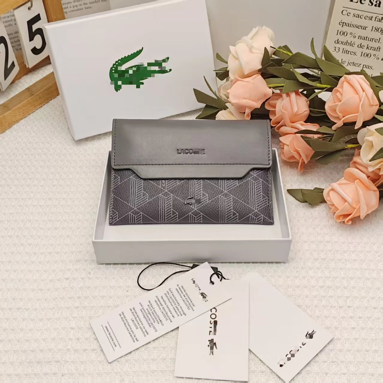 Lacoste Wallet Black Geometric Pattern Leather Cardholder