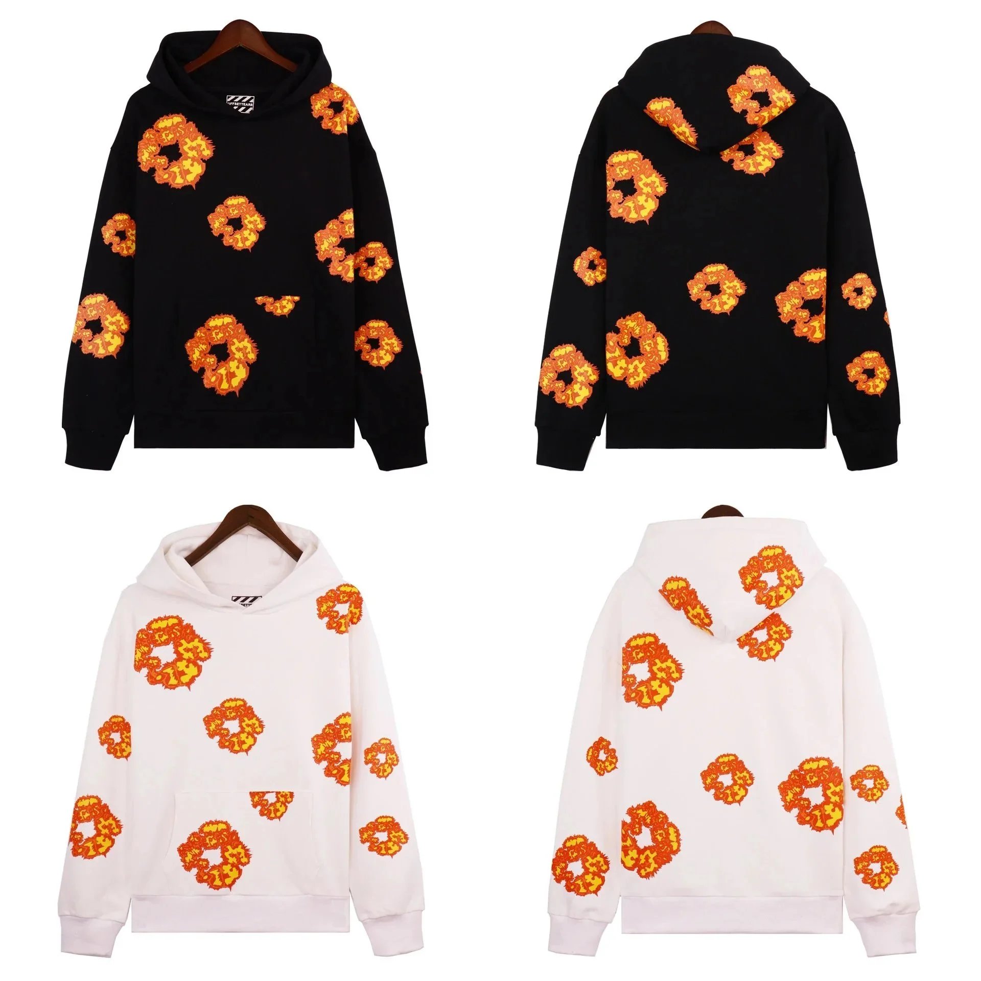 Cotton Floral Print Hoodie and Pants Set Warm Fleece Lounge Wear
