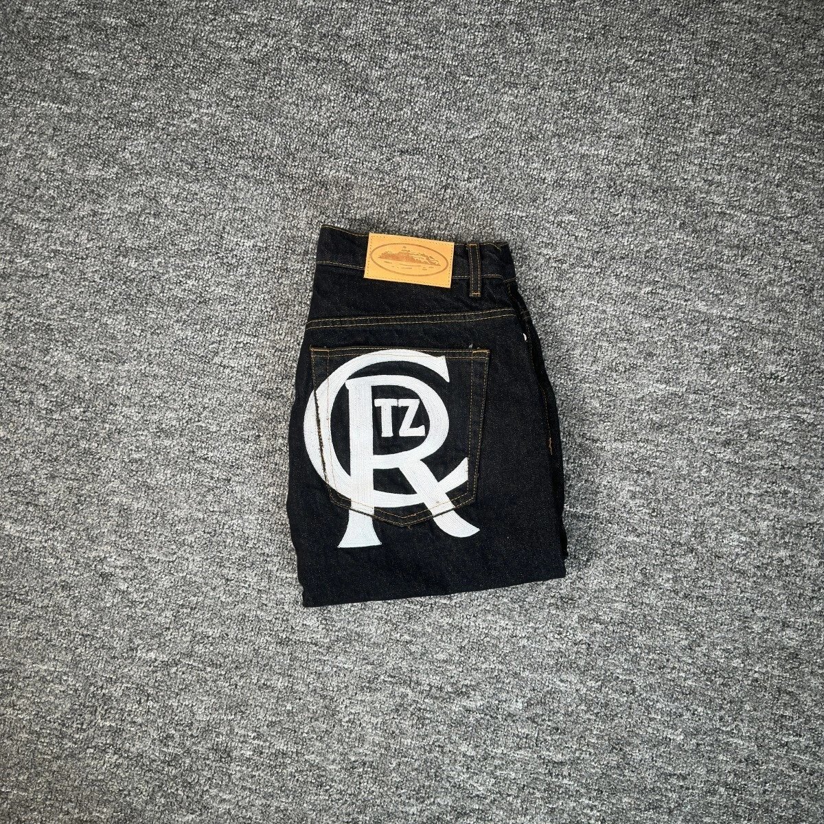 Denim Shorts Black Logo Print Streetwear