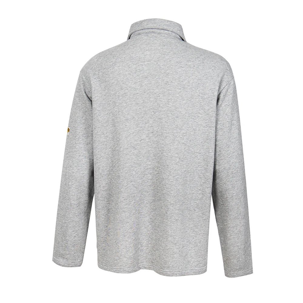 Gray Half-Zip Oversized Sweatshirt with Embroidered Logo and Belted Waist
