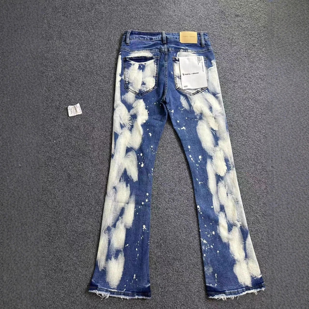 Purple Brand Distressed Blue Bleach Splatter Flare Jeans