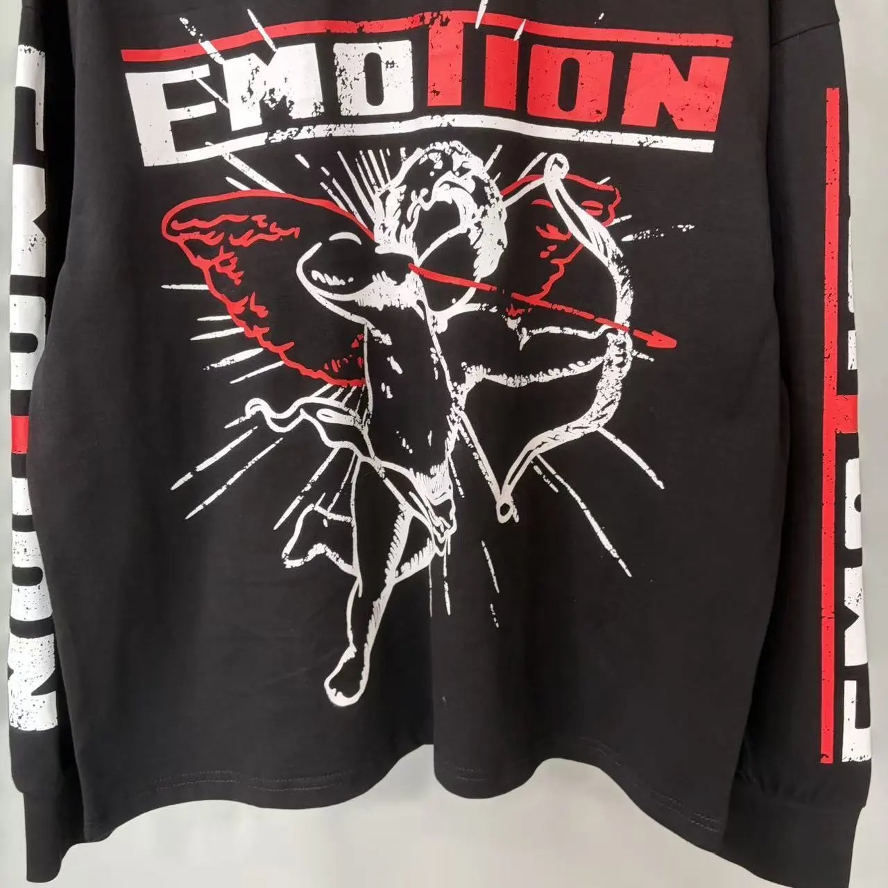 Mixed Emotion Black Graphic Long Sleeve T-Shirt
