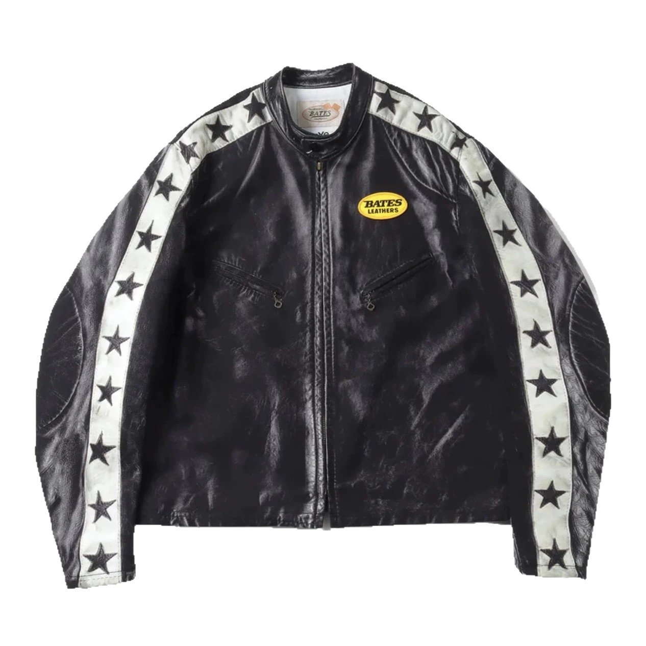Hanes Leather Jacket Black Star Trim Biker Style