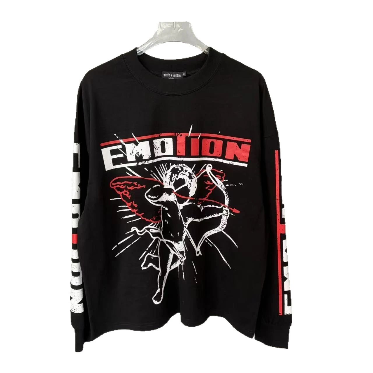 Mixed Emotion Black Graphic Long Sleeve T-Shirt