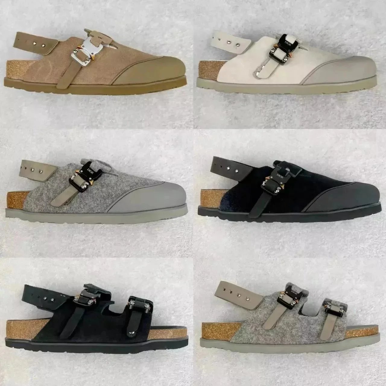 Dior B23 Gray Felt Buckle Slide Sandals