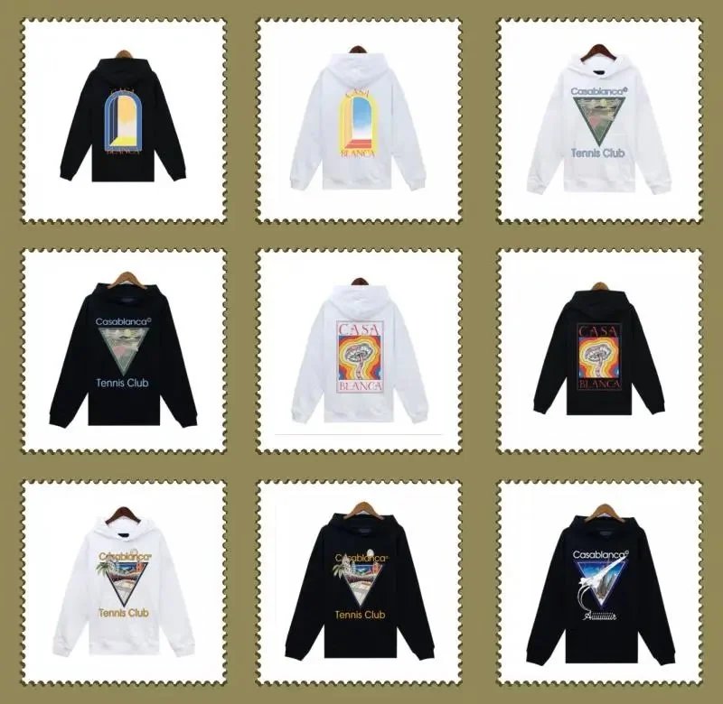 Casablanca Hoodie White Black Graphic Print Streetwear