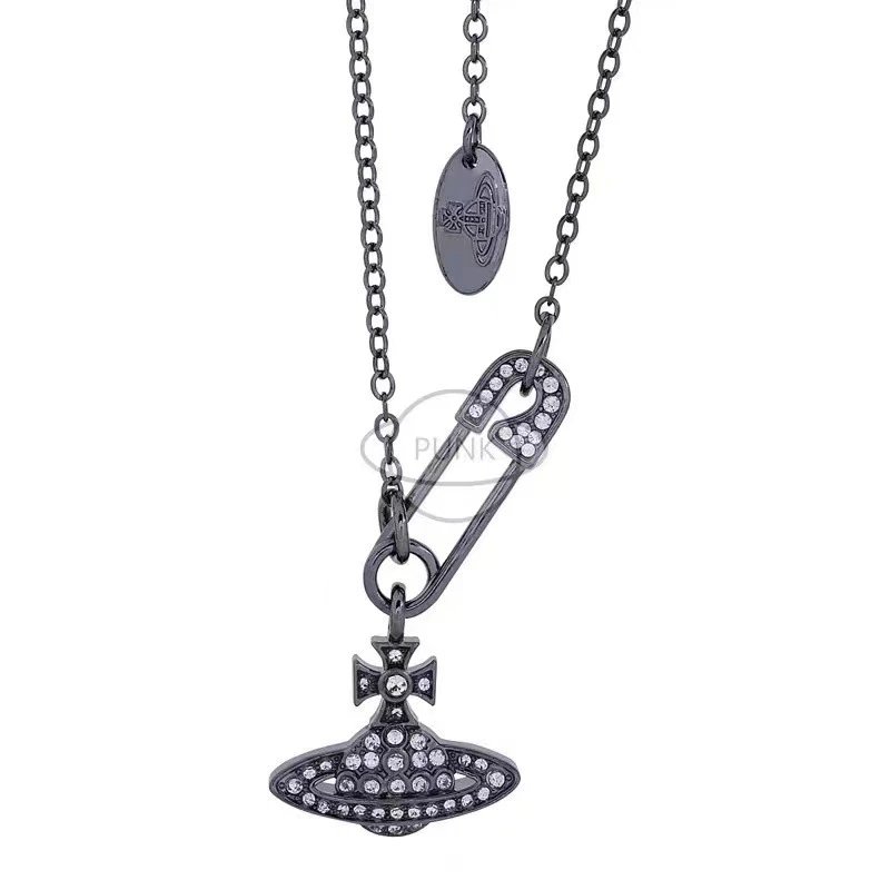 Vivienne Westwood Orb Black Rhinestone Punk Necklace