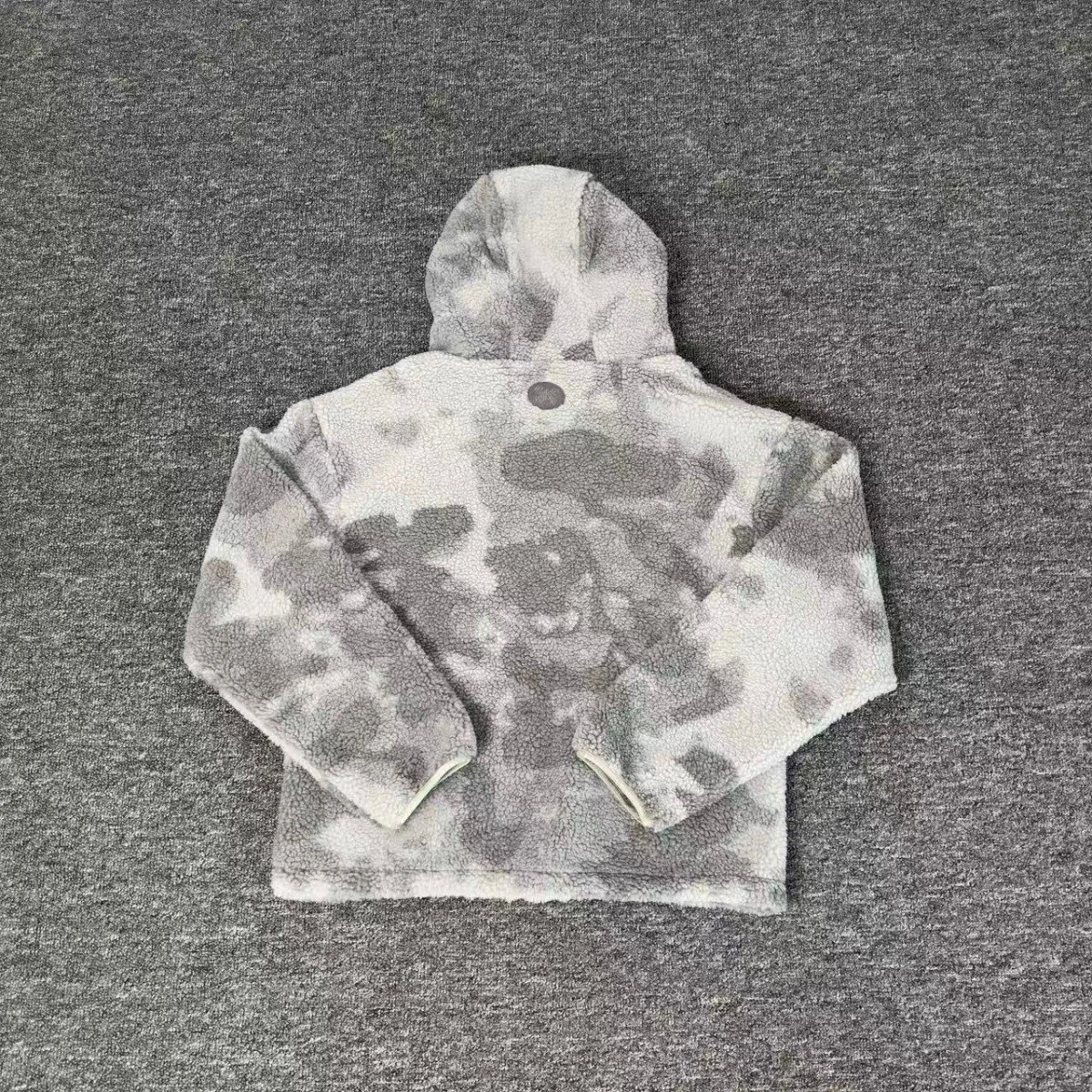 Fuzzy Tie-Dye Gray Hooded Sherpa Jacket