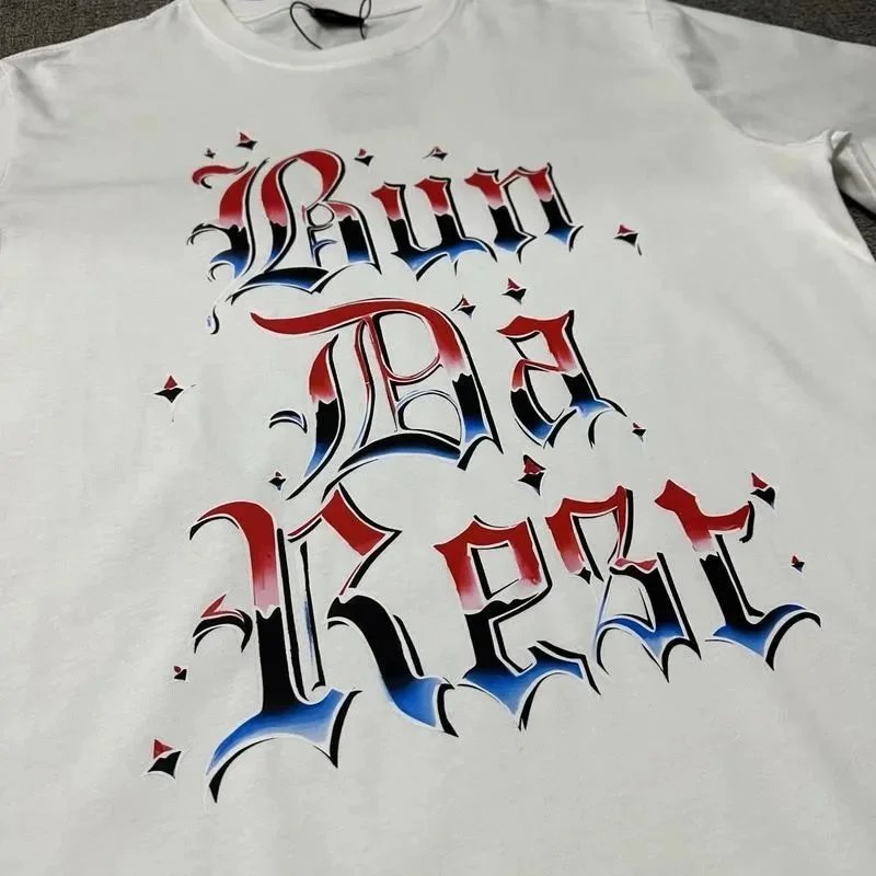 Black Graphic Tee Red Blue Gothic Print Streetwear T-Shirt