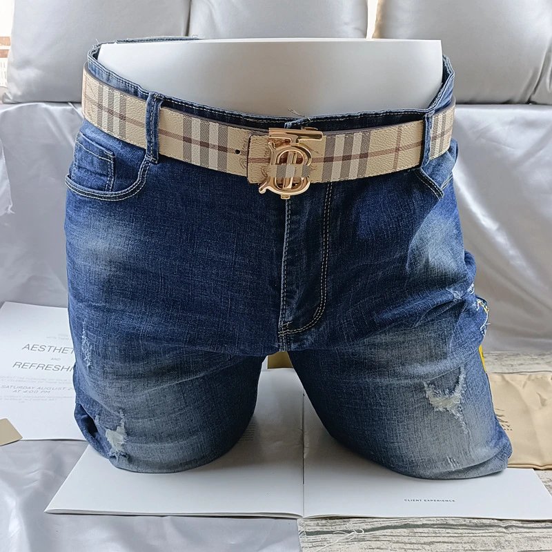 Burberry Check Beige Gold Buckle Casual Belt
