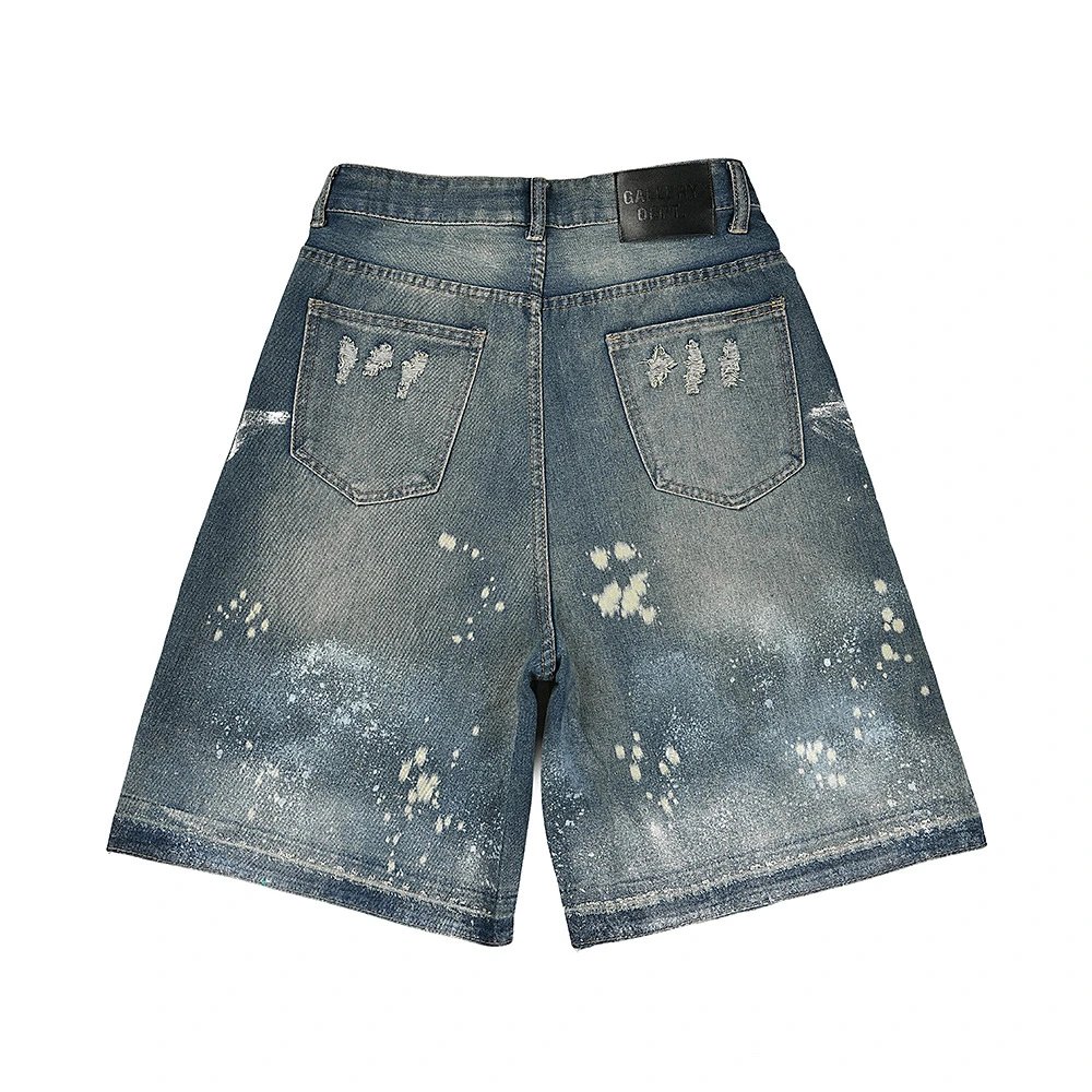 Galliano Denim Shorts Blue Distressed Spray Painted