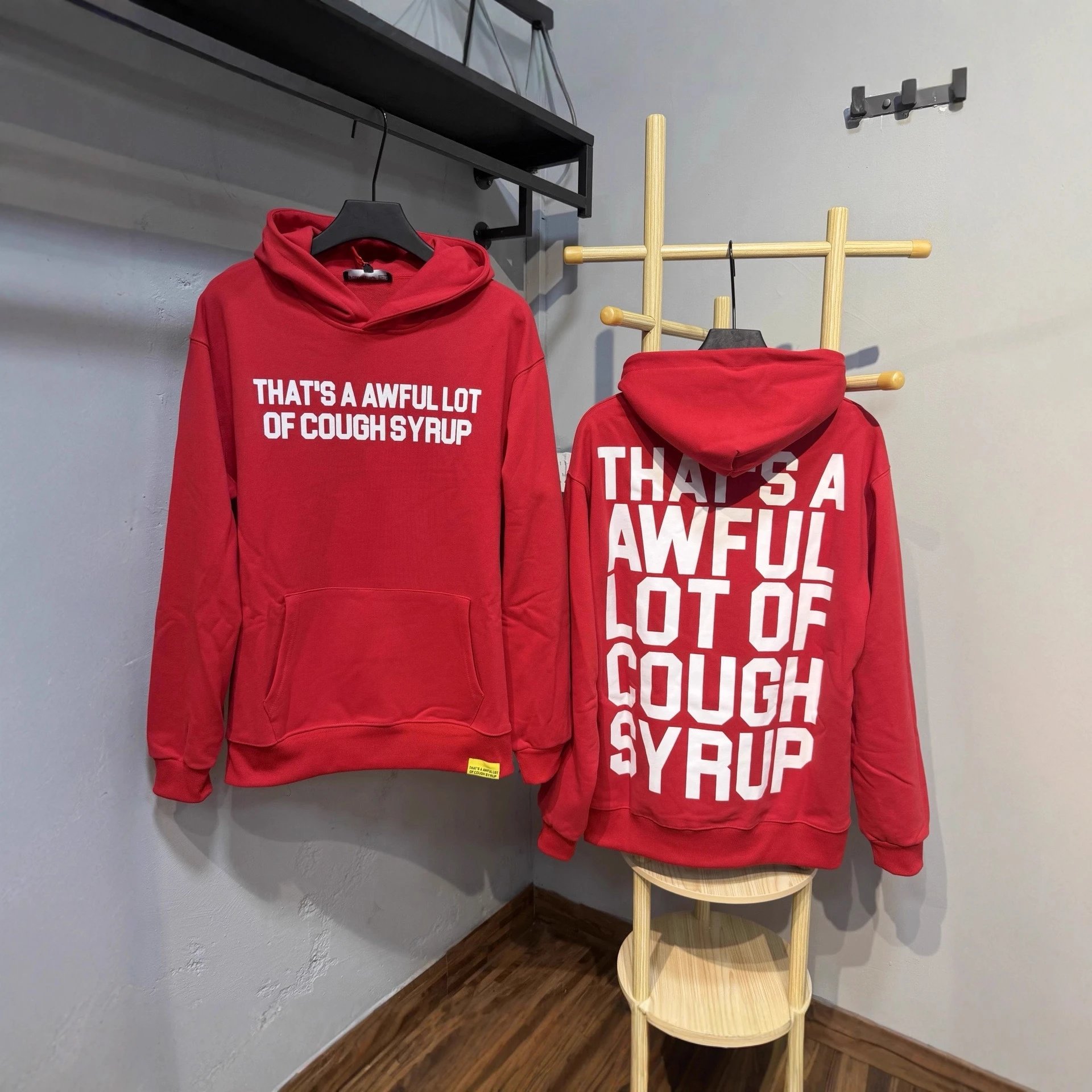 Red Graphic Hoodie That's A Awful Lot Of Cough Syrup Streetwear