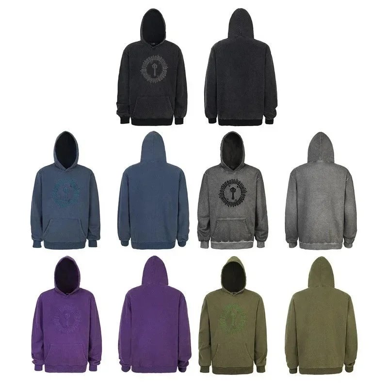 Graphic Hooded Sweatshirt Charcoal Blue Purple Olive Casual Pullover