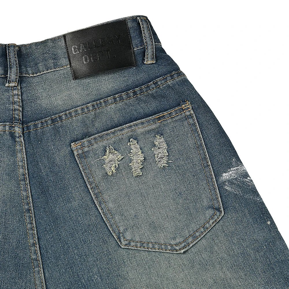 Galliano Denim Shorts Blue Distressed Spray Painted