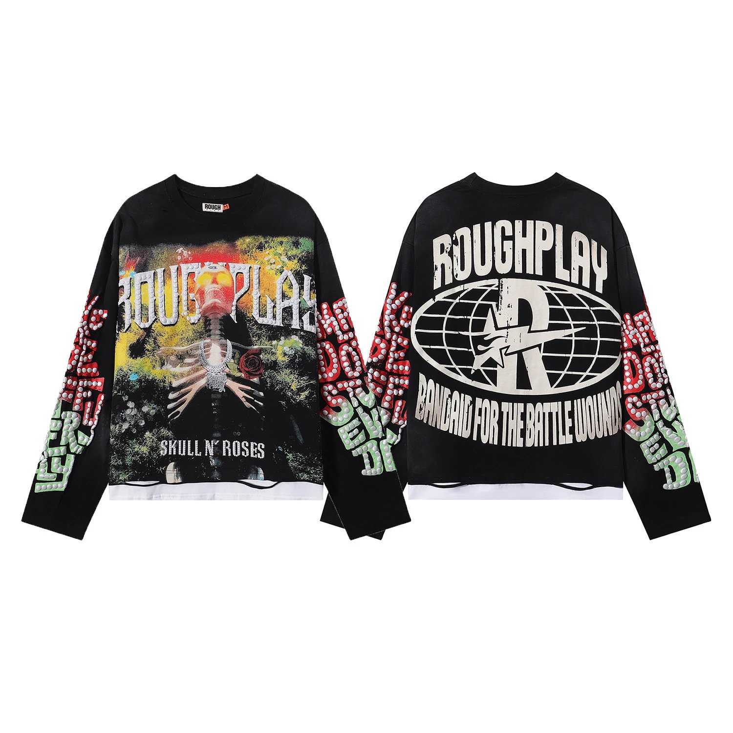Roughplay Bandaid For The Battle Wounds Black Graphic Oversized Sweatshirt
