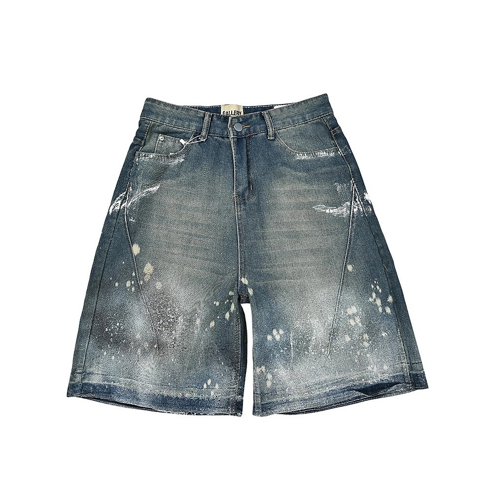 Galliano Denim Shorts Blue Distressed Spray Painted