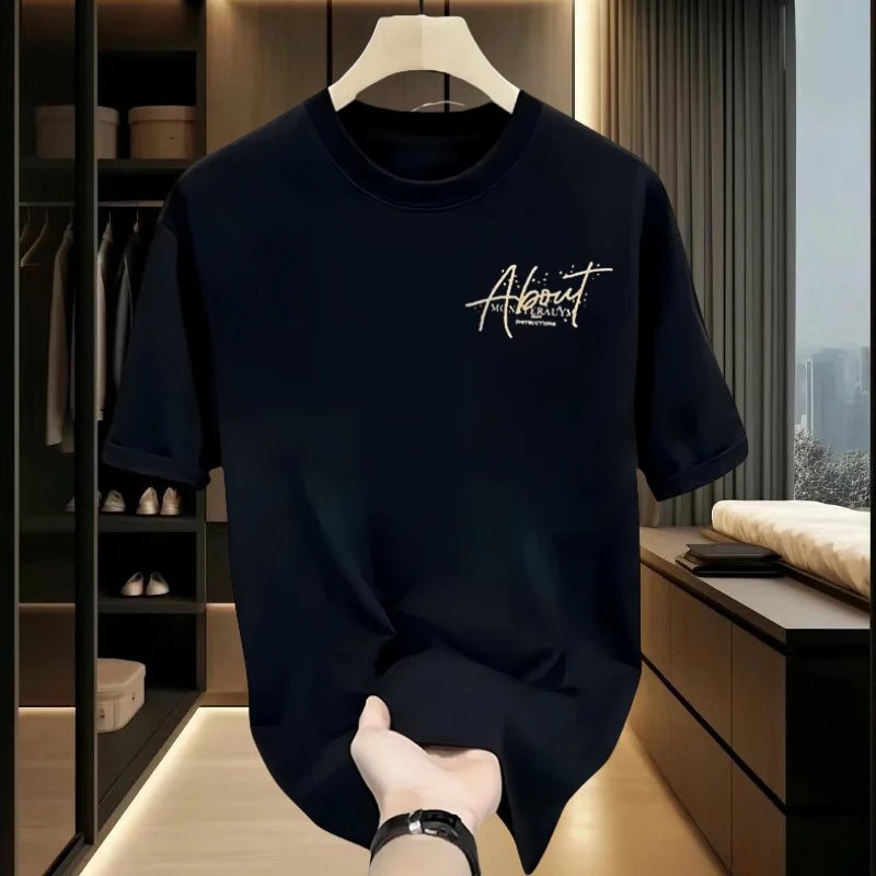 Cotton T-Shirt Navy Blue Script Print Casual