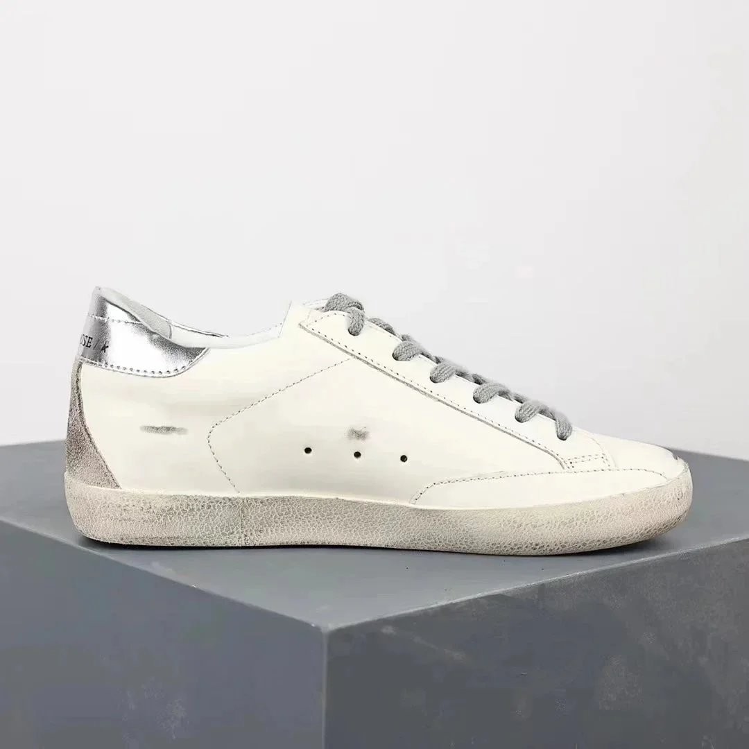 Golden Goose Superstar White Navy Blue Distressed Sneakers