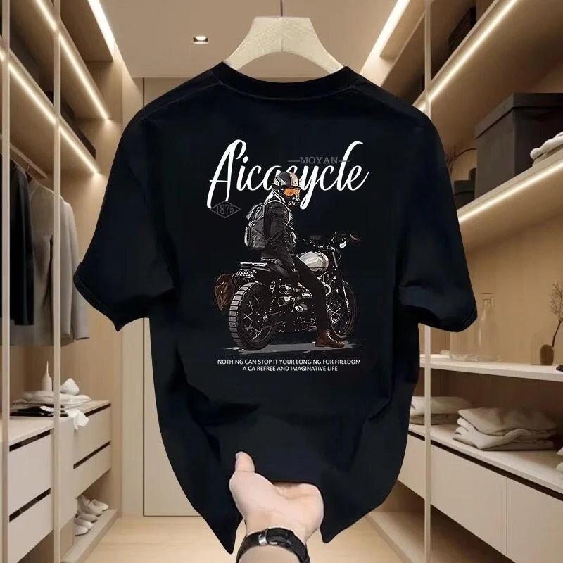 Aicacycle Motorcycle Graphic Black Casual T-Shirt
