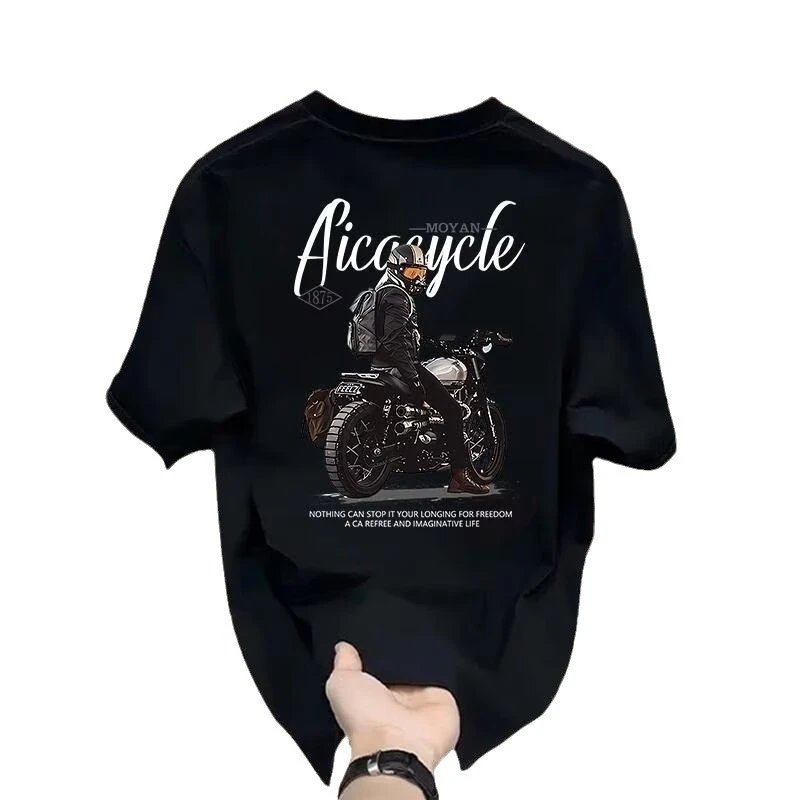 Aicacycle Motorcycle Graphic Black Casual T-Shirt