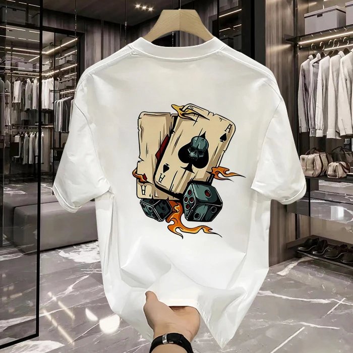 White Graphic Print Poker Dice Flame Oversized T-Shirt