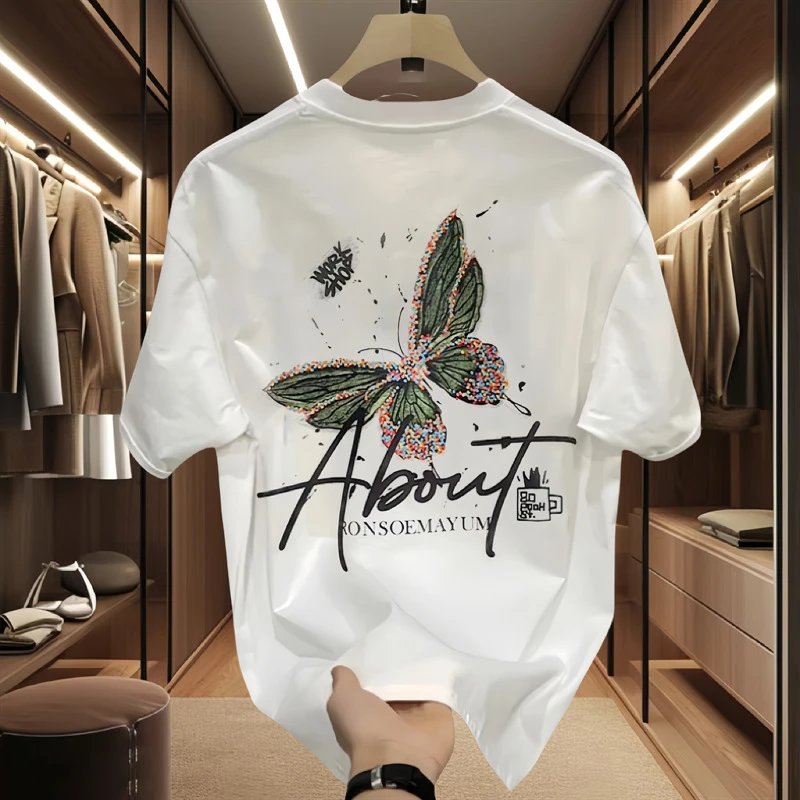 Cotton T-Shirt Navy Blue Script Print Casual