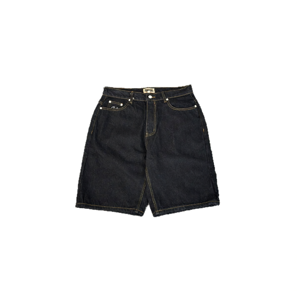 Denim Shorts Black Logo Print Streetwear