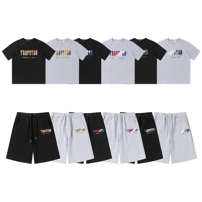 Trapstar Logo Print Black Heather Gray Casual Shorts Set