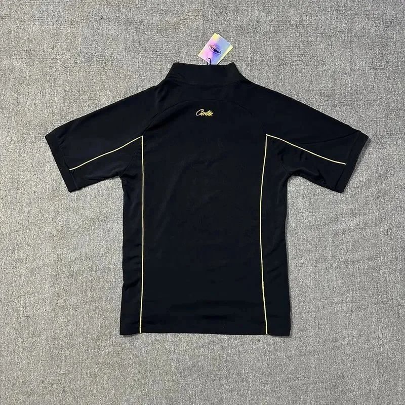 Black Polo Shirt with Yellow Logo and Trim Sporty Style