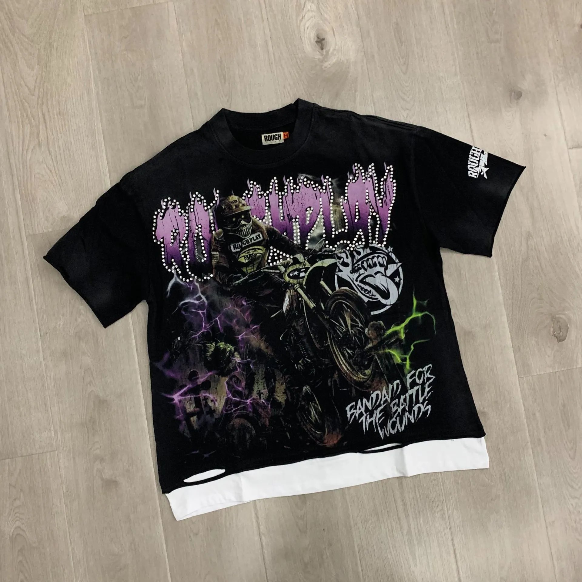 Roughplay Bandaid For The Battle Wounds Black Graphic Oversized T-Shirt