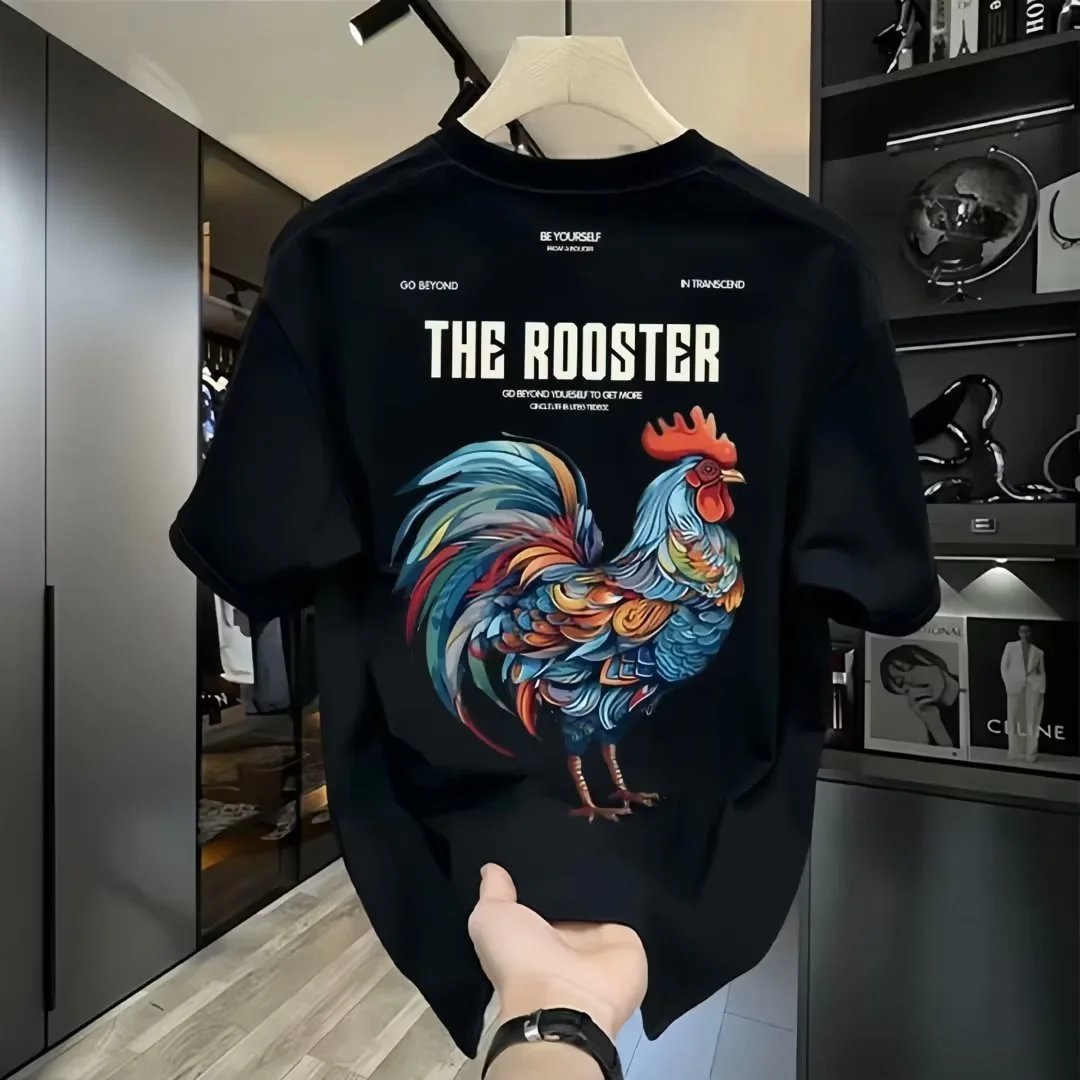 Cotton T-Shirt White Rooster Graphic Casual