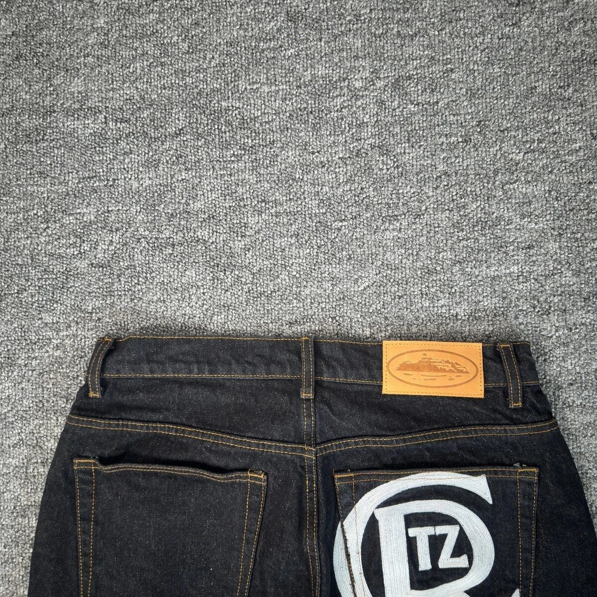 Denim Shorts Black Logo Print Streetwear