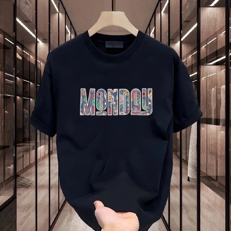 Black Graphic Print Monday Motif Oversized T-Shirt